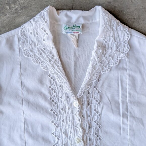 Vintage Stacy Stag of California White Eyelet Collared Sleeveless Top - Picture 3 of 9